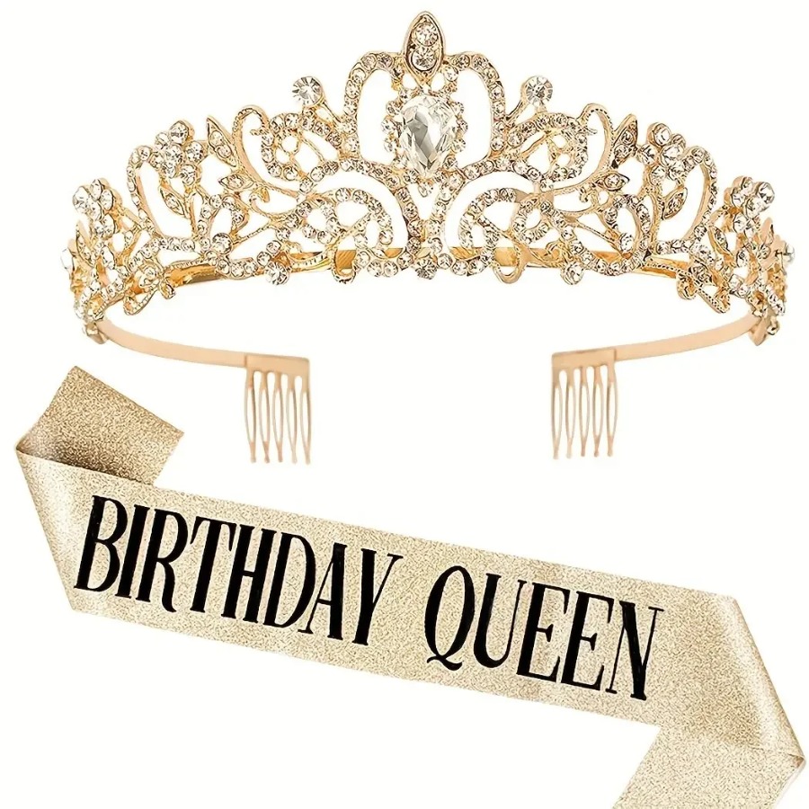 2pcs/Set Bling Rhinestone Crys - огляд і ціна Birthday Sash Glitter