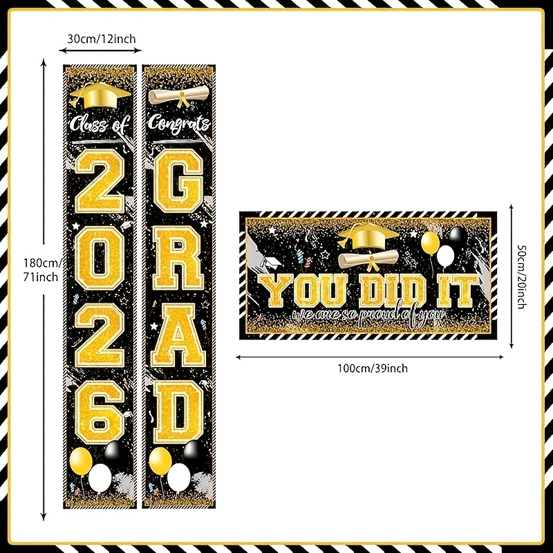 2D 3Pcs 2026 Graduation Banner - огляд і ціна Party Banner Gold