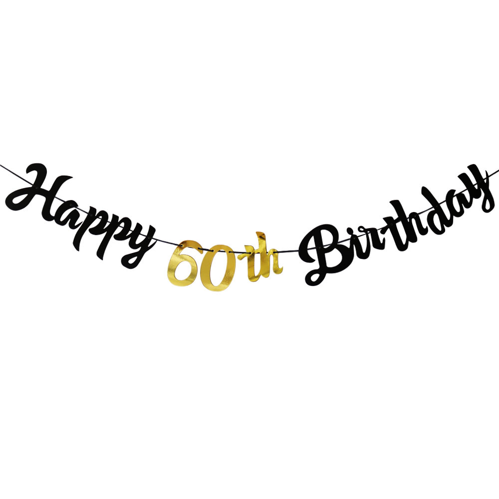 Black and Gold 60th Birthday P - огляд і ціна Party Banner Gold