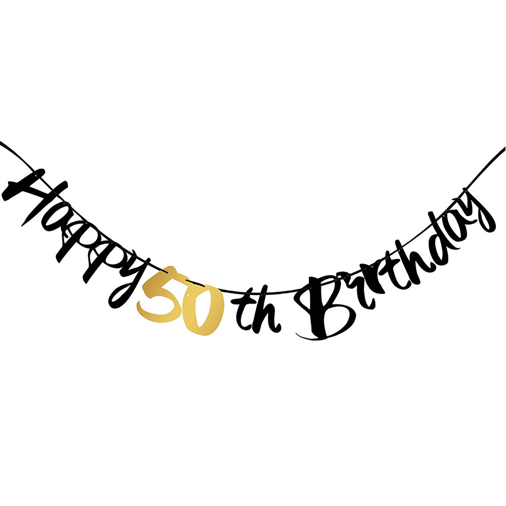50th Birthday Decoration Black - огляд і ціна Party Banner Gold