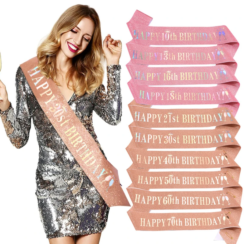 Happy 10th 13th 16th 21st 30th - огляд і ціна Birthday Sash Glitter
