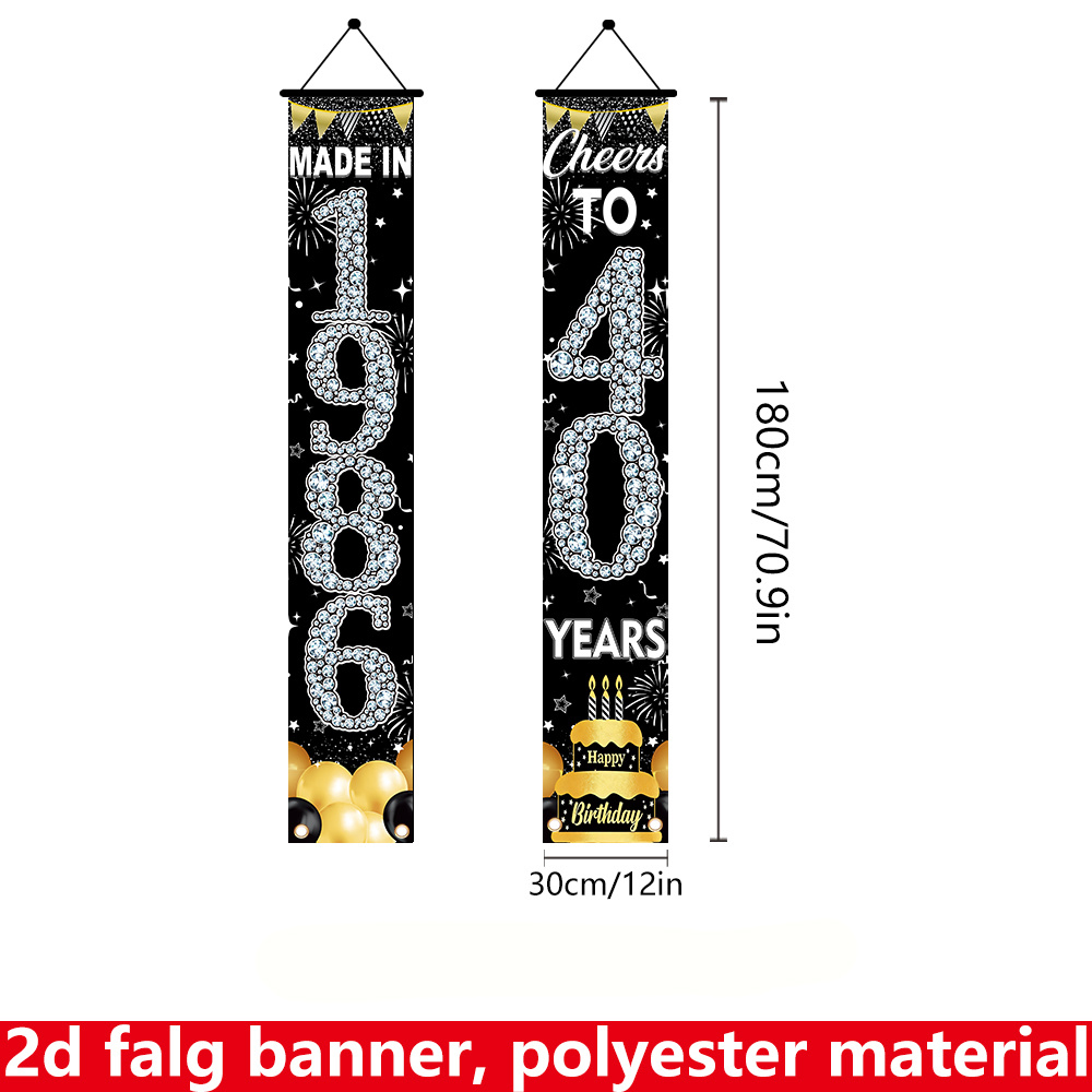 2Pcs 2D Flat 40th Birthday Ban - огляд і ціна Party Banner Gold
