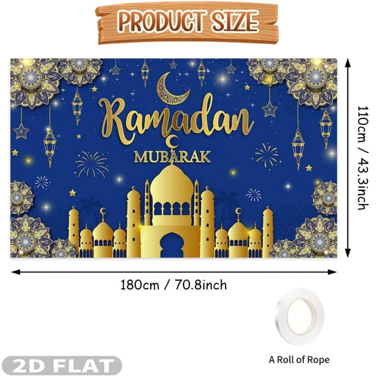 2D FLAT 1pc Ramadan Mubarak Fe - огляд і ціна Party Banner Gold