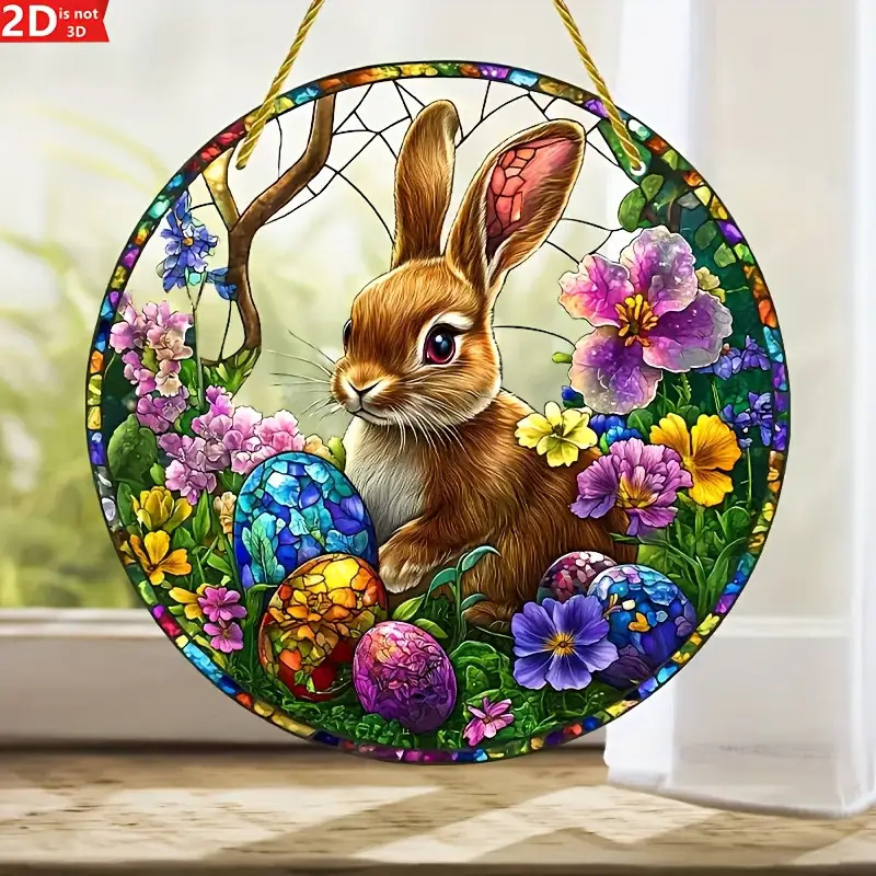2Pcs Easter Rabbit Stained Acr - огляд і ціна Flower Wall Panel