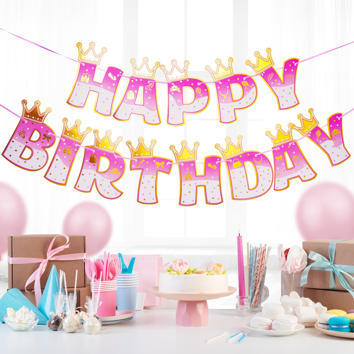 Pink Stamping Gold Crown Theme - огляд і ціна Party Banner Gold