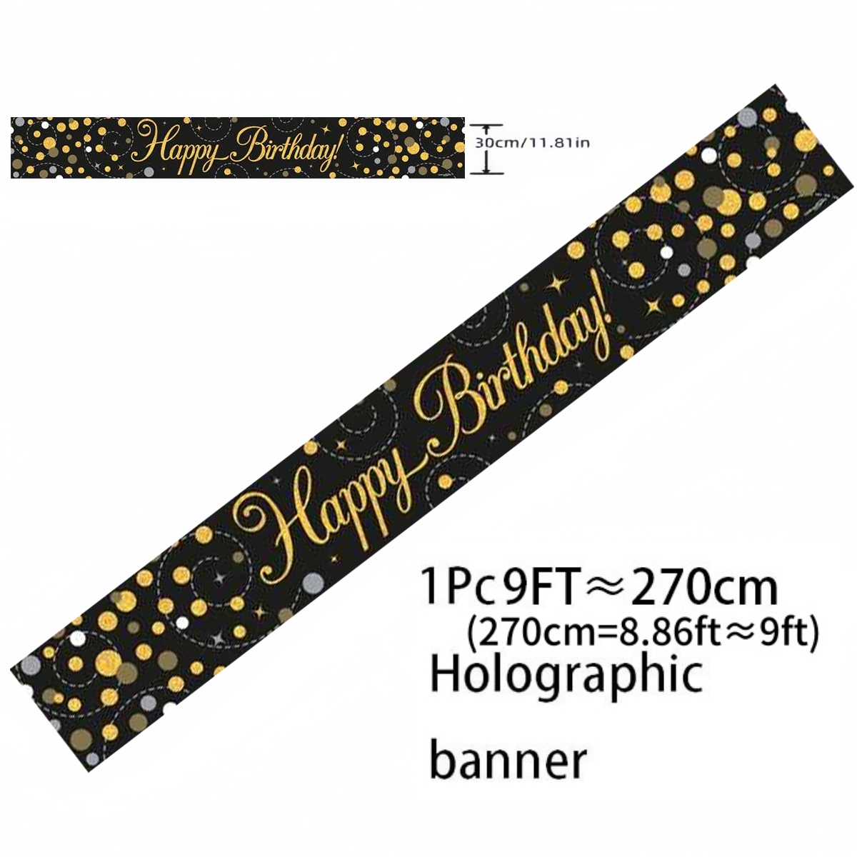 Black Gold Holographic Birthda - огляд і ціна Party Banner Gold