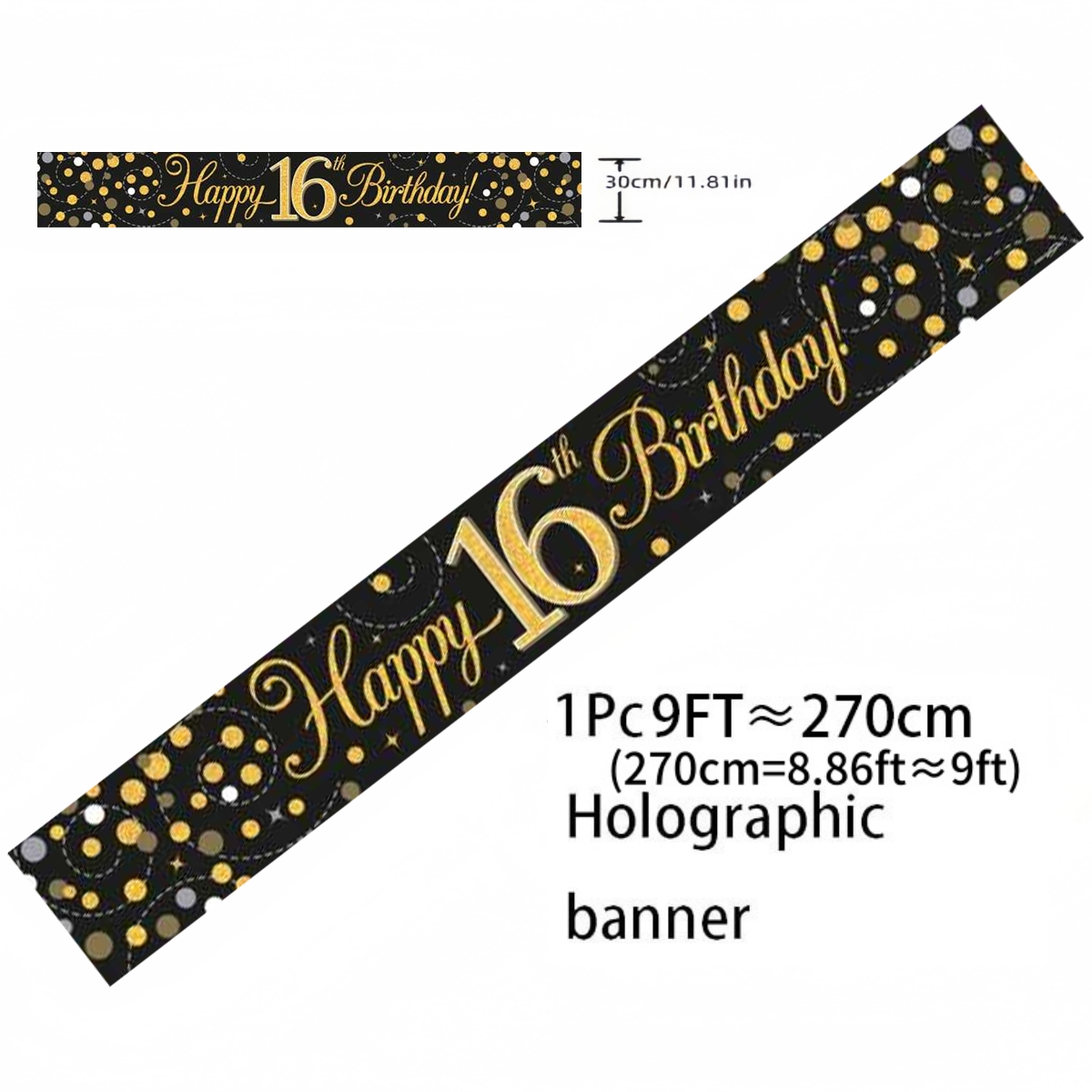 Black Gold Holographic Birthda - огляд і ціна Party Banner Gold